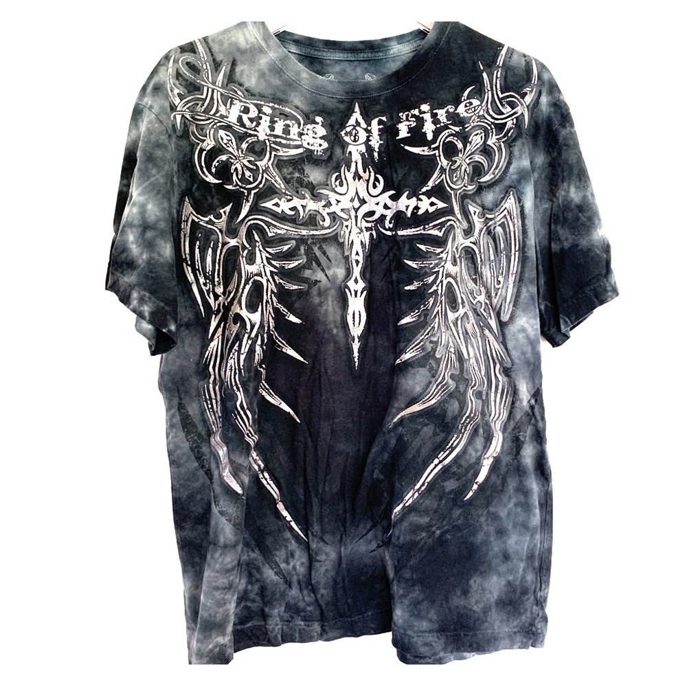 Ring of Fire 🔥 acid Silver & Black T shirt size L - Picture 1 of 5